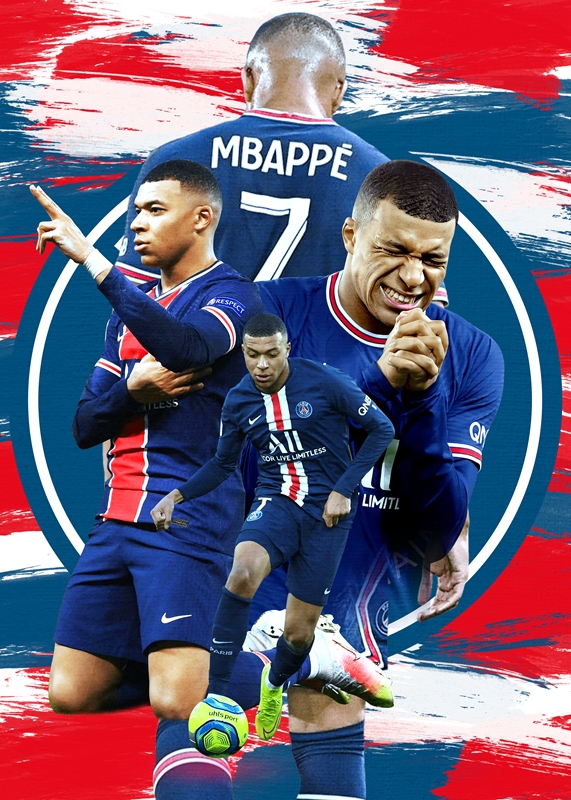 Tableau Kylian Mbappé - Affiche poster football 2022