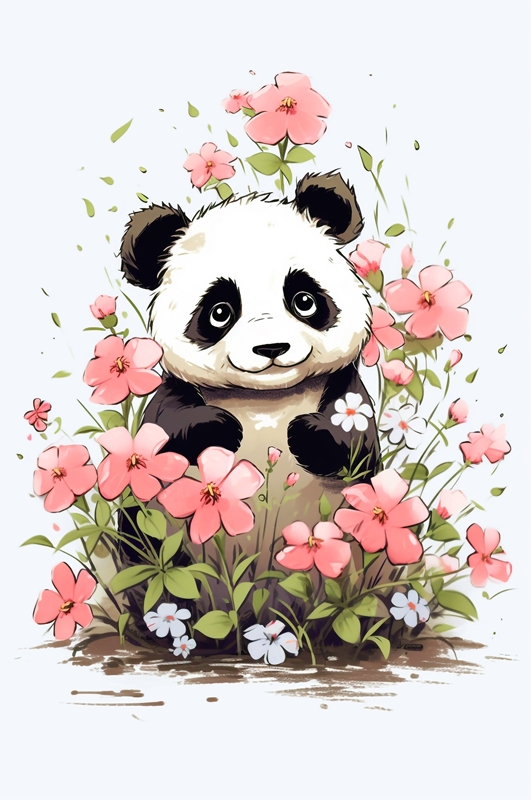 Cute Panda Bear with Flowers posters & prints by Max Ronn - Printler