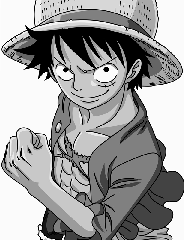 Poster One Piece Monkey D Luffy noir et blanc - Affiche ou Cadre