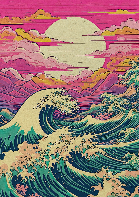 L'affiche de la grande vague - Kanagawa Wave Wall Art of Hokusai affiche  japonaise impressions sur toile Wave affiche japonaise pour la décoration