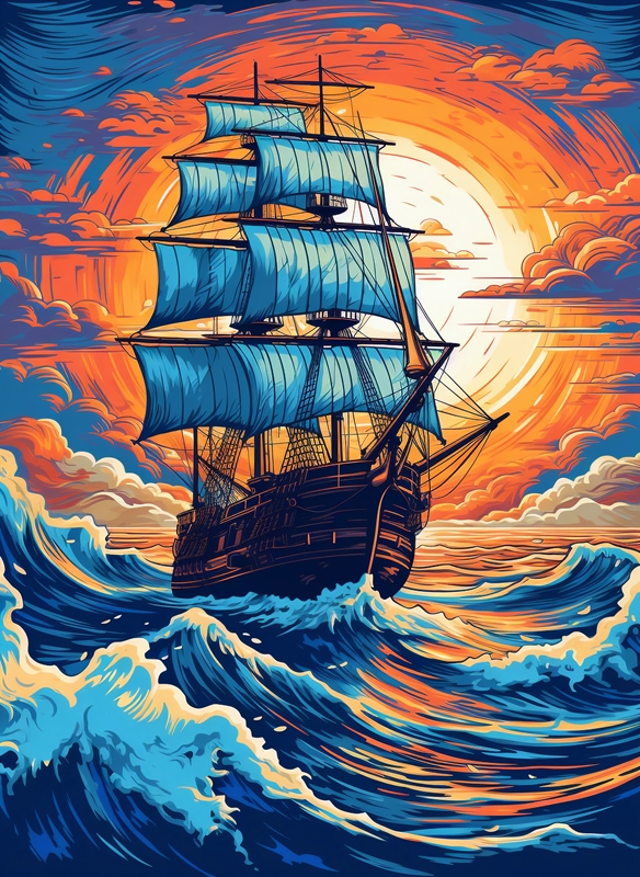Ein Segelschiff im Meer Wellen Poster von Max Ronn | Printler