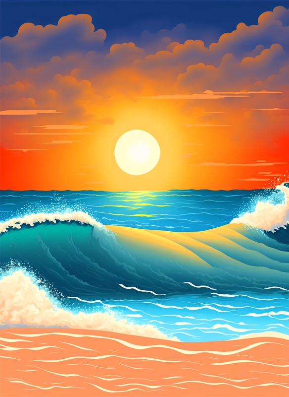 Poster Meer | Ronn Max Wellen von Printler Sonnenuntergang am