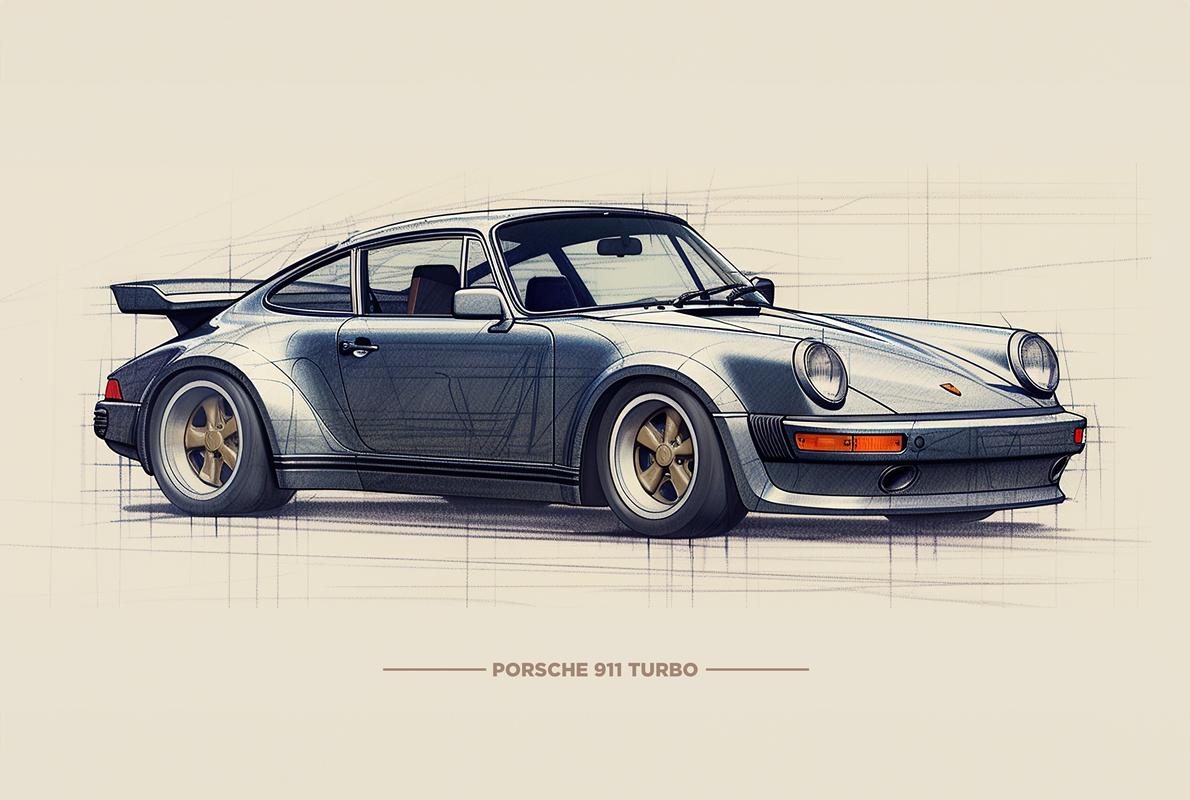 Voiture de dessin Porsche 911 Turbo affiches et impressions par
