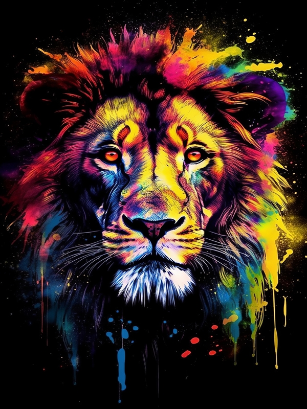 t-shirt design, the colorful Lion head is on a black background,... -  Arthub.ai