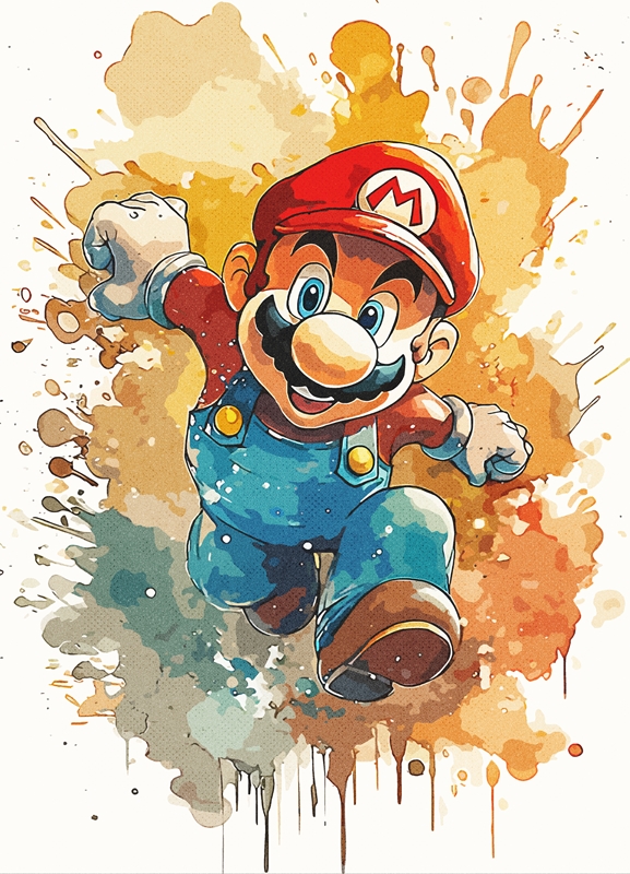 Super Mario Super Smash Bros Watercolor Painting Art Poster Print