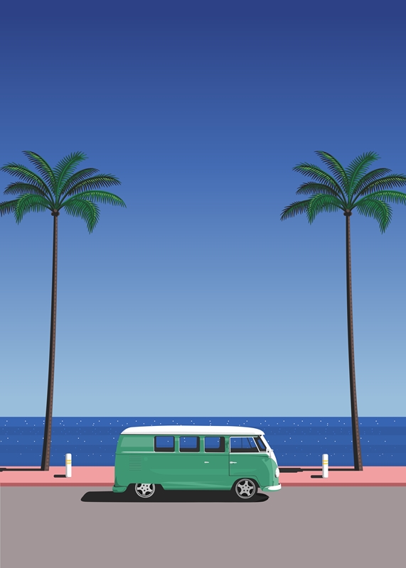 beach retro with car posters & prints by M Alif - Printler