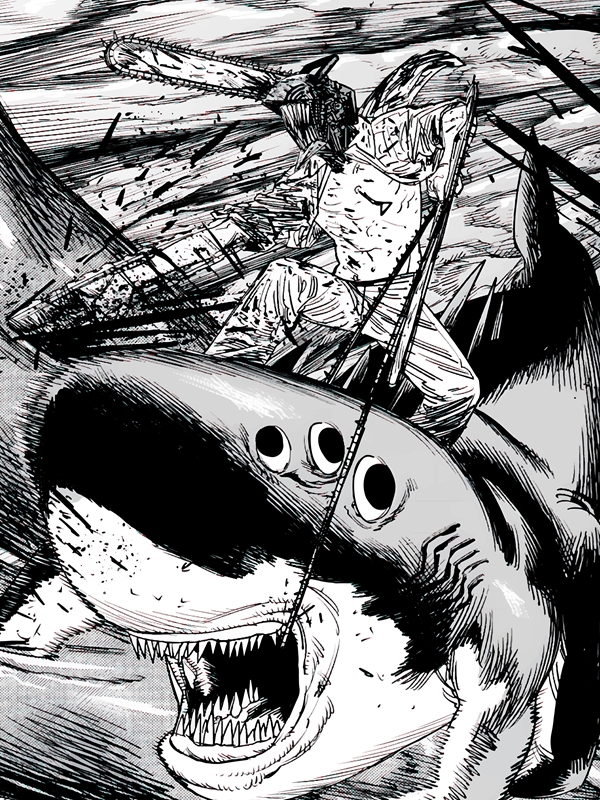 Chainsawman ride the shark man pósters y Art Prints de Aldie