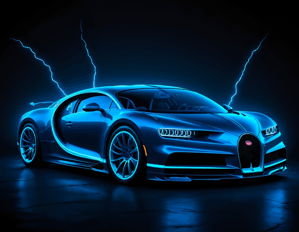 Bugatti Chiron   Blau Neon Poster von Jonatan Goozman